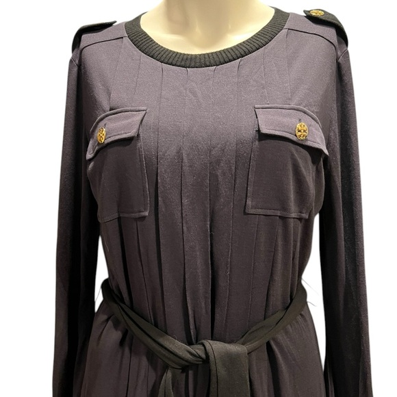 Tory Burch Blue & Black Gold Button Silk Cotton Blend Jersey Dress Size medium - Picture 8 of 13